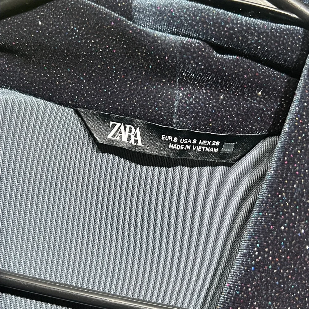 ZARA NEW SPARKLY SHOULDER PAD VELVET DRESS STRETCHY BLUE Small